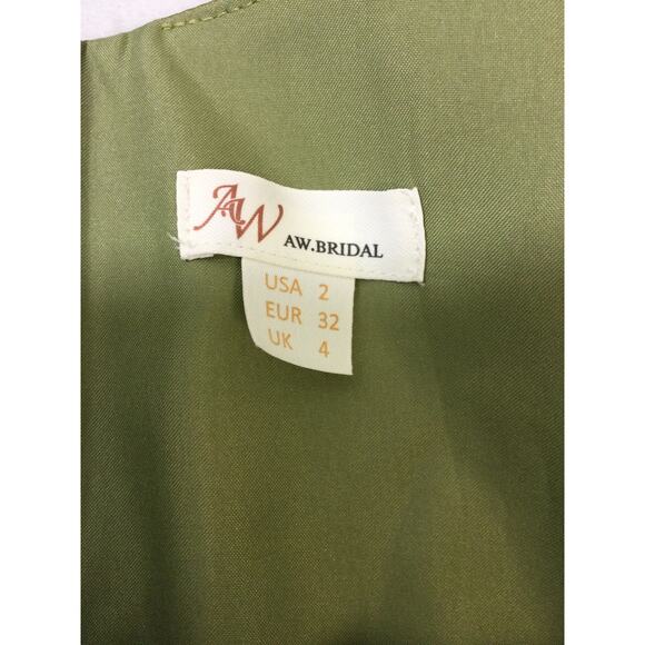 AW BRIDAL 2 XS fennel seed green Etta satin formal bridesmaid maxi dress NEW b85 - Picture 9 of 10